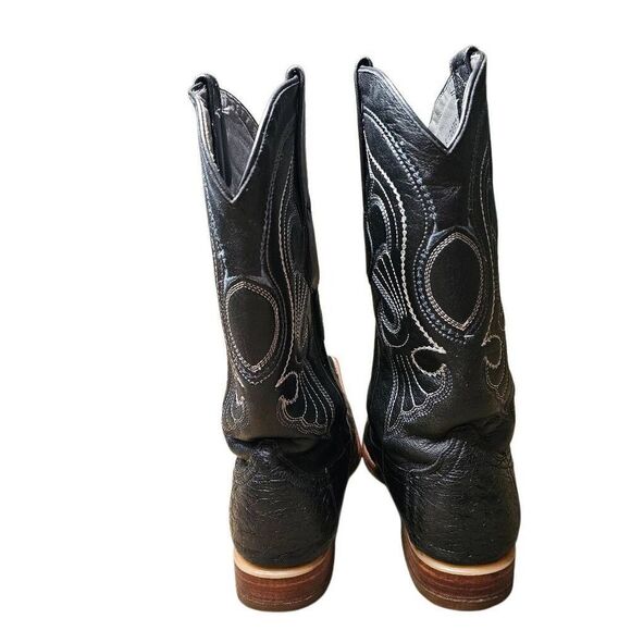 Los Altos Black Ostrich Leather Boots Mens Size 8 EE width Rodeo Western Cowboy - Picture 4 of 15